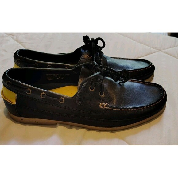 Polo Ralph Lauren Leather Boat Shoes - Men’s Size 11D - Black with Yellow... main image 8